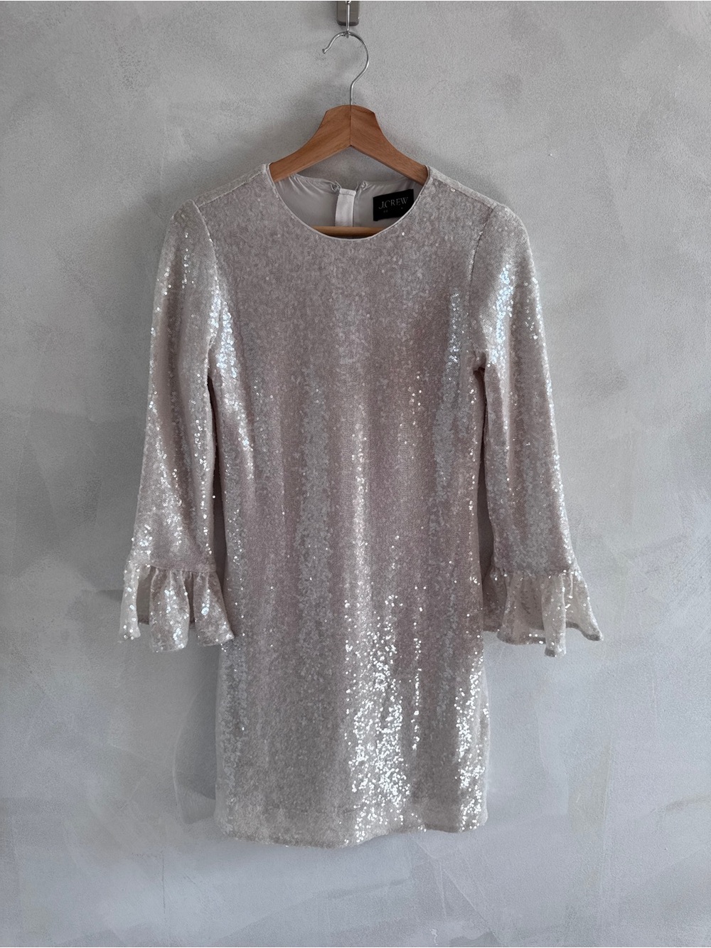 J.Crew Collection - Sequin Ruffle Sleeve Shift Dress - Pale Silver
